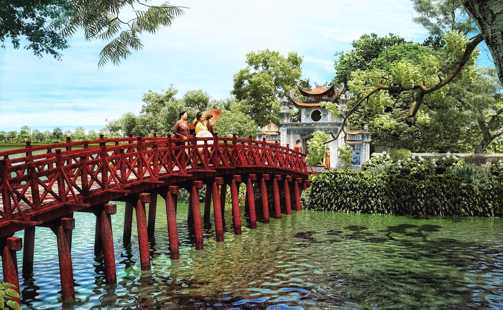 The Huc Bridge in Hanoi city, Vietnam