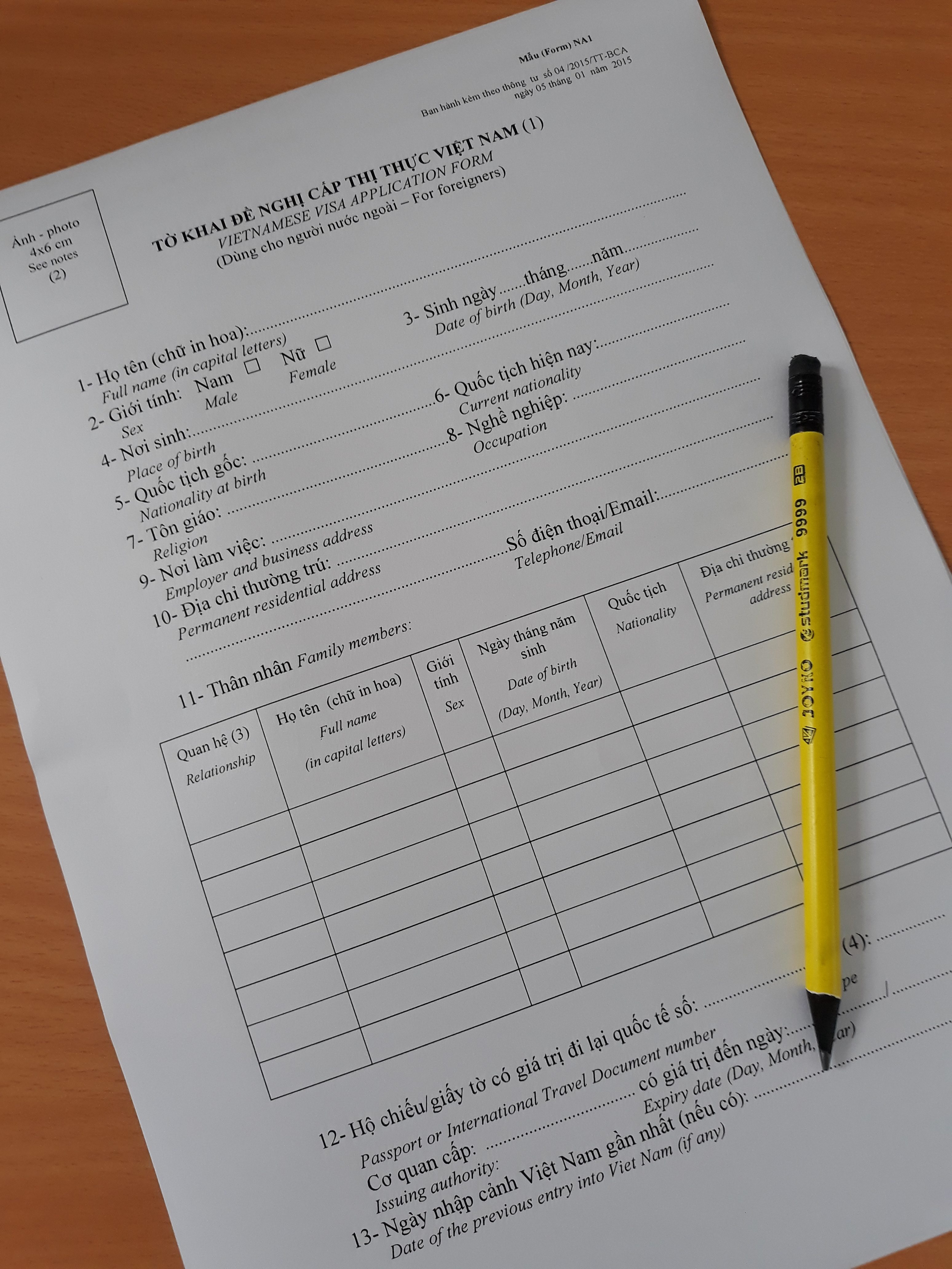 O formulário necessário para receber o carimbo de visto no aeroporto do Vietnã