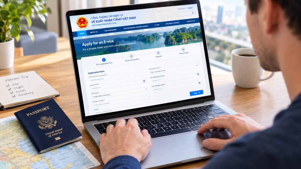 Official Vietnam e-visa application form for US citizens on evisa.gov.vn
