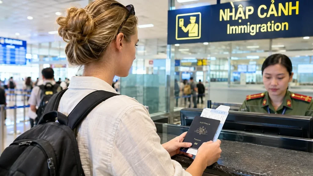 Australian traveller requires passport and visa for entry into Vietnam.